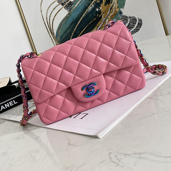 Borsa Classica Chanel Piccola Con Patta In Pelle Di Agnello Rosa Cf1116