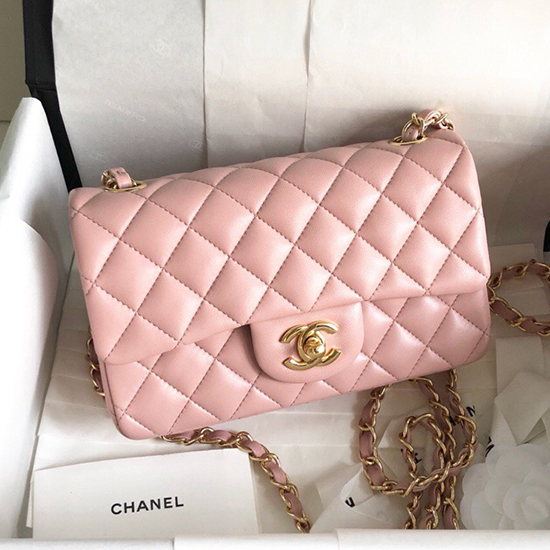 Borsa Classica Chanel Piccola Con Patta In Pelle Di Agnello Rosa Cf1116