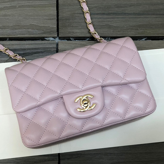 Borsa Classica Chanel Piccola Con Patta In Pelle Di Agnello Rosa Cf1116