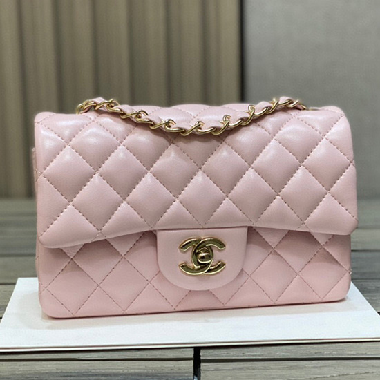 Borsa Classica Chanel Piccola Con Patta In Pelle Di Agnello Rosa Cf1116