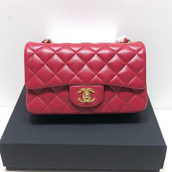 Borsa Classica Chanel Piccola Con Patta In Pelle Di Agnello Rossa Cf1116