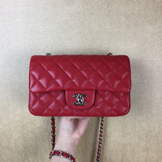 Borsa Classica Chanel Piccola Con Patta In Pelle Di Agnello Rossa Cf1116