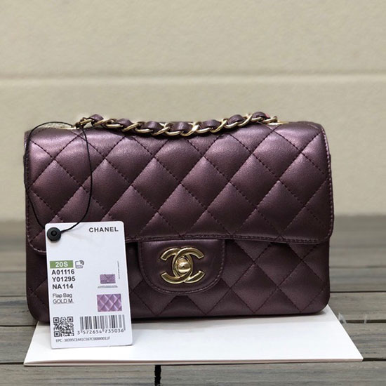 Borsa Classica Chanel Piccola Con Patta In Pelle Di Agnello Viola Cf1116