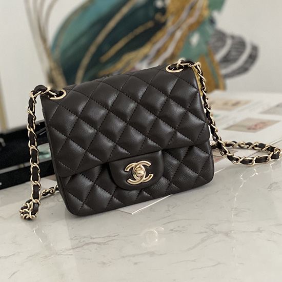 Borsa Classica Mini Patta Chanel In Pelle Di Agnello Marrone Scuro Cf1115