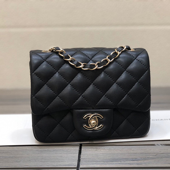 Borsa Classica Mini Patta Chanel In Pelle Di Agnello Nera Cf1115