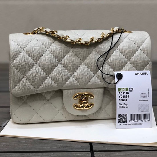 Borsa Classica Piccola Con Patta Chanel In Pelle Di Vitello Martellata Bianca Cf1116