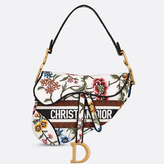 Borsa Da Sella In Tela Ricamata Dior Bianca Db04151