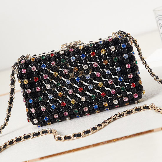 Borsa Da Sera Chanel Con Perle Di Vetro Multicolor Nera As3771