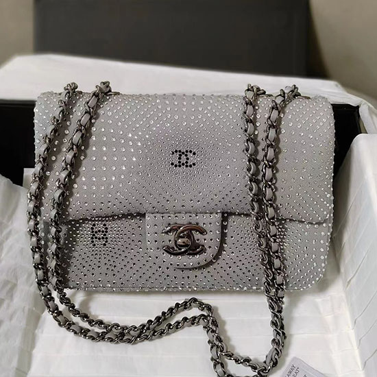 Borsa Da Sera Piccola Con Patta Chanel Con Cristallo Grigio As2320