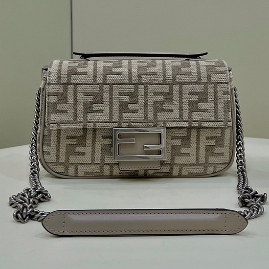 Borsa Fendi Baguette Con Catena Midi In Tessuto Arazzo Beige F8533