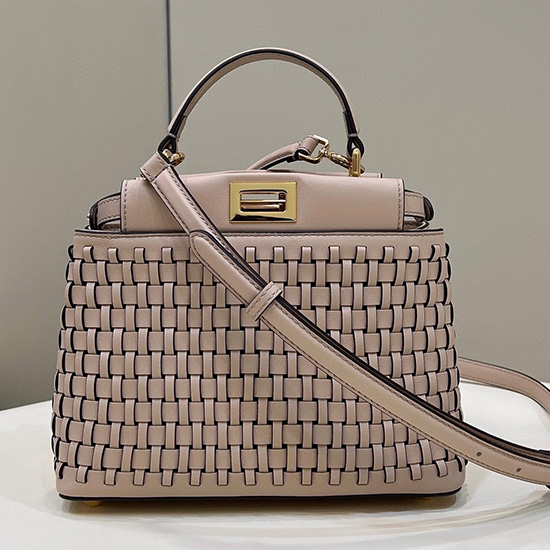 Borsa Fendi Mini Peekaboo In Pelle Intrecciata Beige F80109