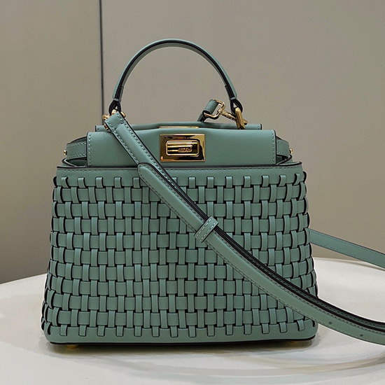 Borsa Fendi Mini Peekaboo In Pelle Intrecciata Verde F80109