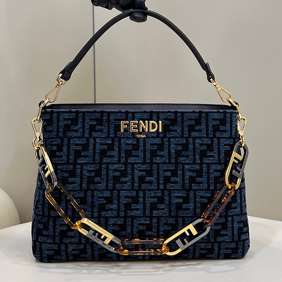 Borsa Fendi Olock Con Zip In Tessuto Arazzo Blu F8580