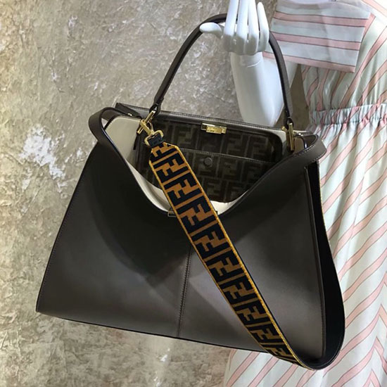 Borsa Fendi Peekaboo X-lite In Morbida Pelle Di Vitello Caffè E Marrone F83041