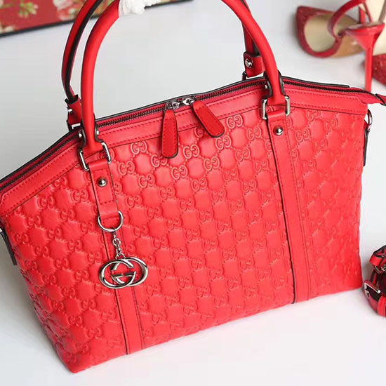 Borsa Gucci Signature In Pelle Con Manico Superiore Rossa 341503