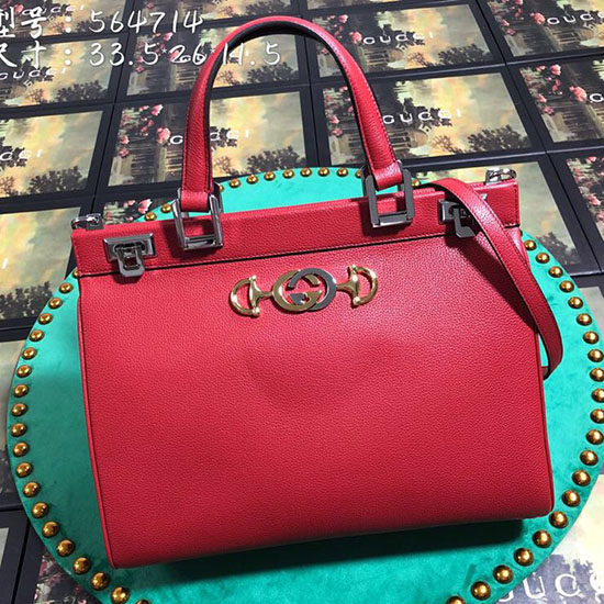 Borsa Gucci Zumi In Pelle Granata Media Con Manico Superiore Rossa 564714