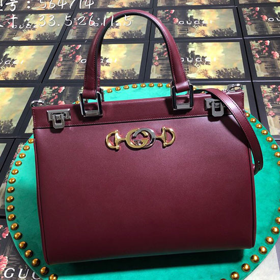 Borsa Gucci Zumi Media In Pelle Liscia Con Manico Superiore Bordeaux 564714