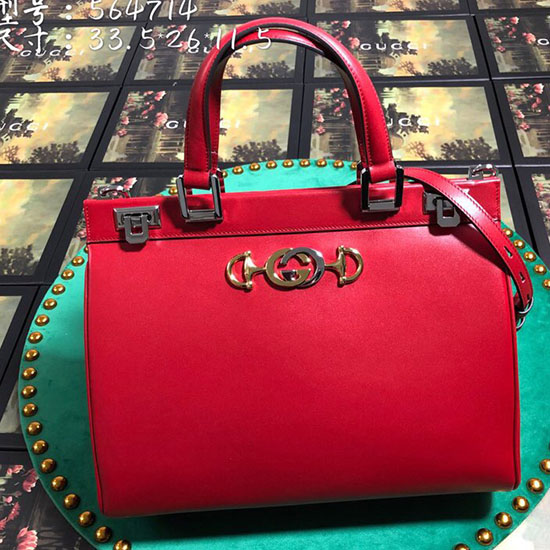 Borsa Gucci Zumi Media In Pelle Liscia Con Manico Superiore Rossa 564714