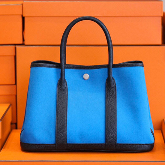 Borsa Hermes Canvas Garden Party 30 36 Blu HG30361