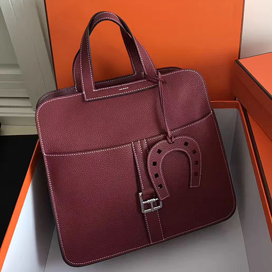 Borsa Hermes Halzan 31 In Pelle Bordeaux Taurillon Clemence H070428