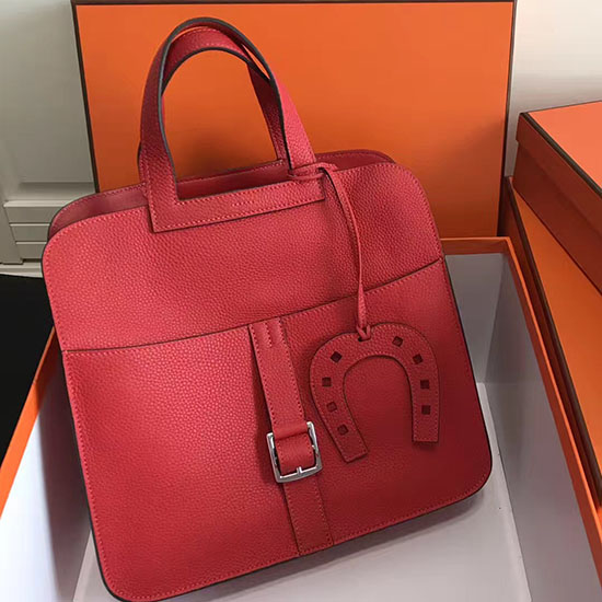 Borsa Hermes Halzan 31 In Pelle Rossa Taurillon Clemence H070428