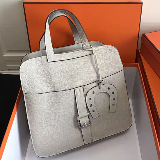 Borsa Hermes Halzan 31 In Pelle Taurillon Clemence Grigio Chiaro H070428