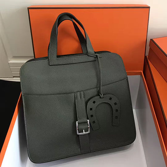 Borsa Hermes Halzan 31 In Pelle Taurillon Clemence Verde Scuro H070428