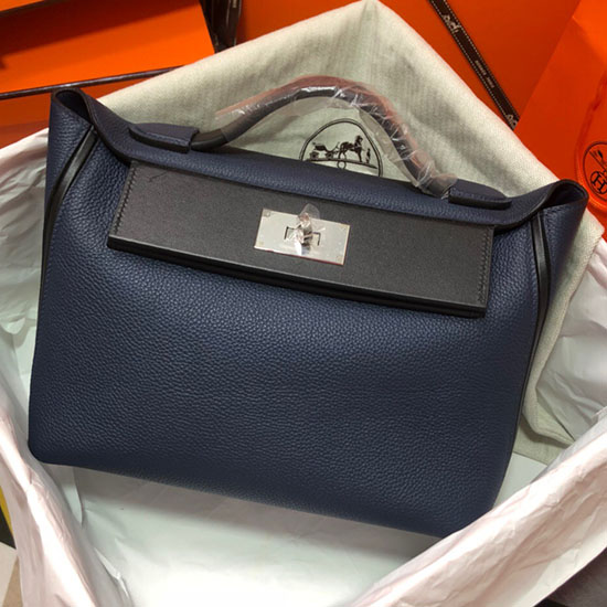 Borsa Hermes Kelly 24/24 Togo In Pelle Blu H06131