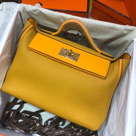 Borsa Hermes Kelly 24/24 Togo In Pelle Gialla E Giallo Scuro H06131