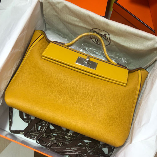 Borsa Hermes Kelly 24/24 Togo In Pelle Gialla H06131