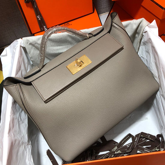 Borsa Hermes Kelly 24/24 Togo In Pelle Grigia H06131