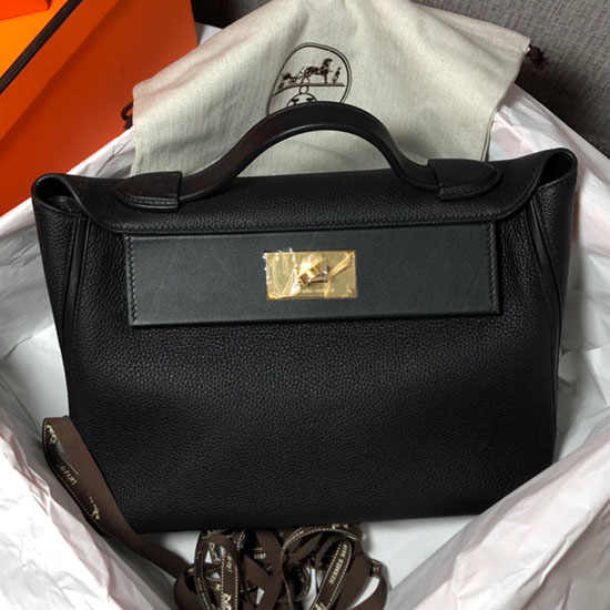 Borsa Hermes Kelly 24/24 Togo In Pelle Nera H06131