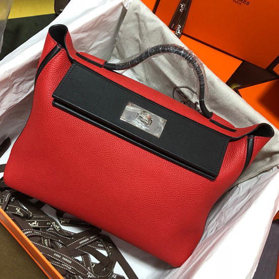 Borsa Hermes Kelly 24/24 Togo In Pelle Rossa E Nera H06131