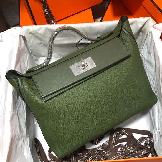 Borsa Hermes Kelly 24/24 Togo In Pelle Verde H06131