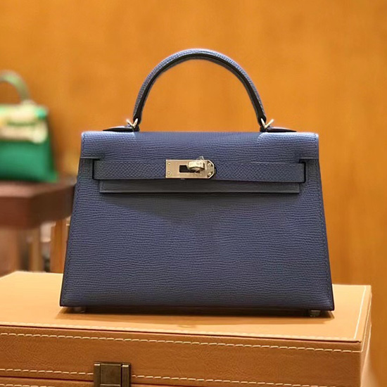 Borsa Hermes Mini Kelly II Agata Blu H82401