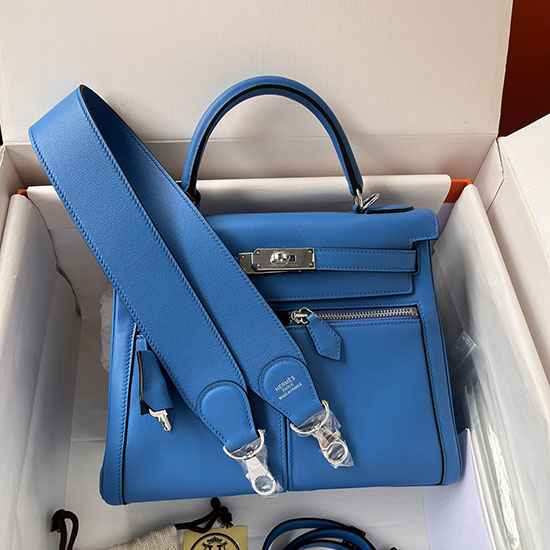 Borsa Hermes Swift In Pelle Kelly Lakis Blu Hydra KL2832