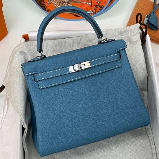 Borsa Hermes Togo Kelly In Pelle Blu Jeans Hkt0408