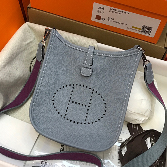 Borsa Hermes Togo Mini Evelyne In Pelle Azzurra H05634