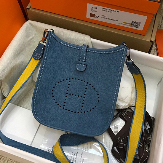 Borsa Hermes Togo Mini Evelyne In Pelle Blu Denim H05634