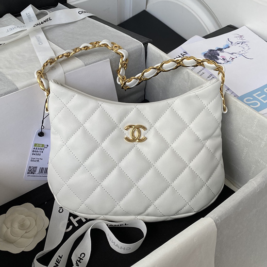 Borsa Hobo Chanel In Pelle Di Agnello Bianca As3562