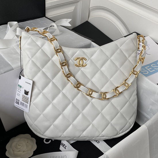 Borsa Hobo Chanel In Pelle Di Agnello Bianca As3631