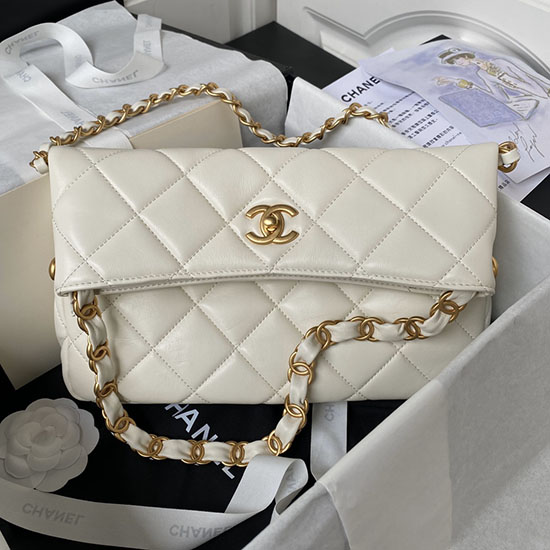 Borsa Hobo Chanel In Pelle Di Agnello Bianca As4754