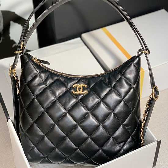 Borsa Hobo Chanel In Pelle Di Agnello Nera As2230