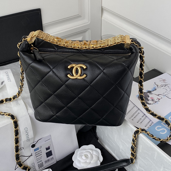 Borsa Hobo Chanel In Pelle Di Agnello Nera As3242