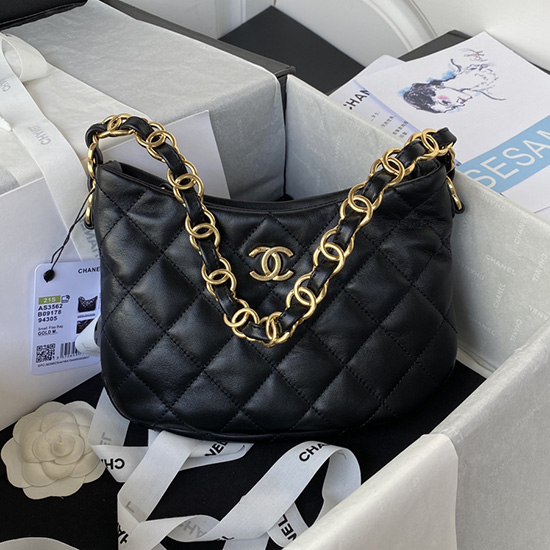 Borsa Hobo Chanel In Pelle Di Agnello Nera As3562