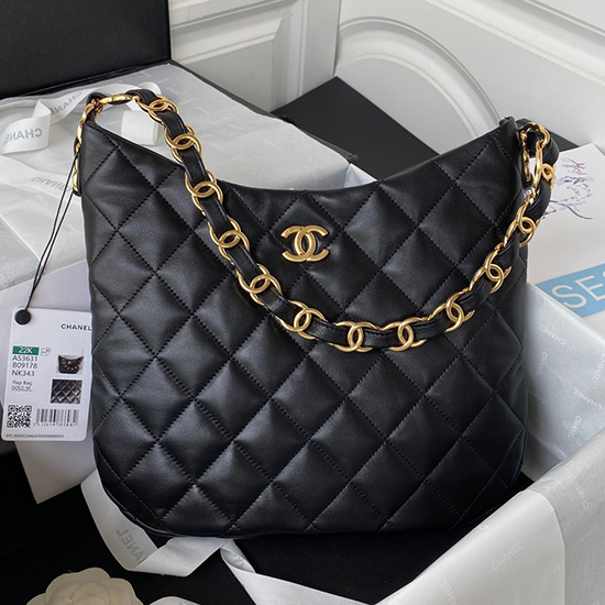 Borsa Hobo Chanel In Pelle Di Agnello Nera As3631