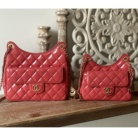 Borsa Hobo Chanel In Pelle Di Vitello Stropicciata Lucida Rosa As3690