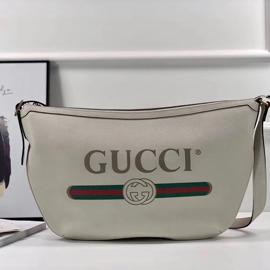 Borsa Hobo Mezzaluna Con Stampa Gucci Bianca 523588