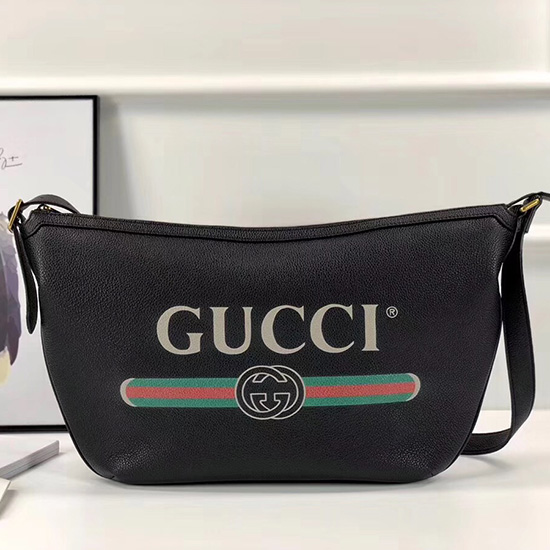 Borsa Hobo Mezzaluna Con Stampa Gucci Nera 523588