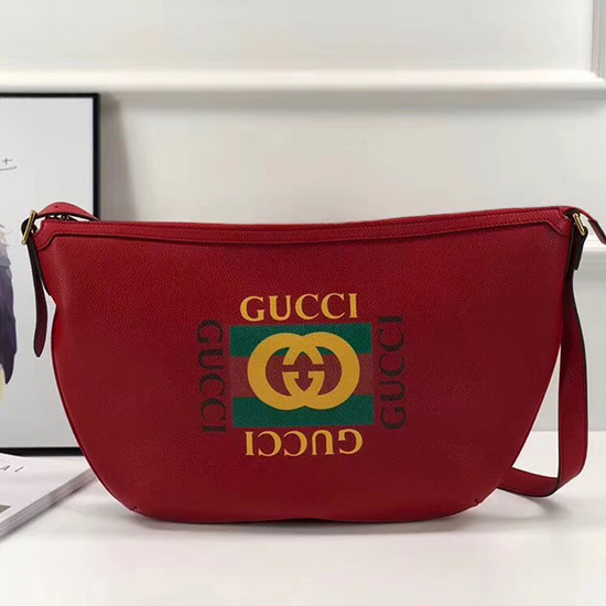 Borsa Hobo Mezzaluna Con Stampa Gucci Rossa 523588